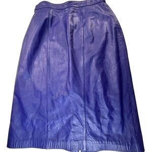 Vintage Evan Davies Genuine Leather Electric Blue Pencil Knee Length Skirt Sz 10